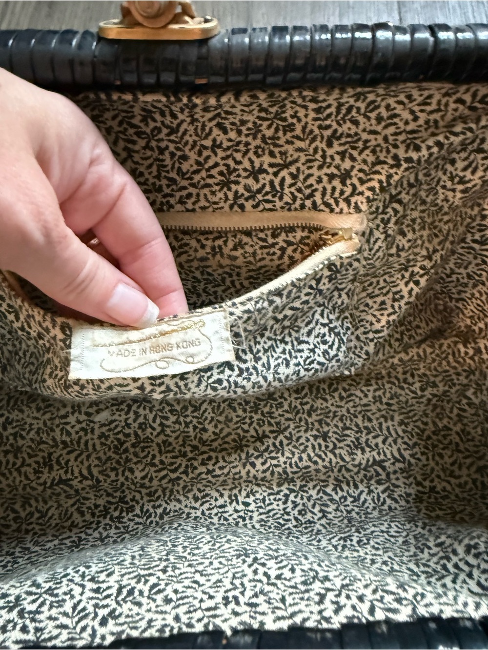 Black Woven Top-Handle Bag with Gold Hardware - Picture 3 of 7